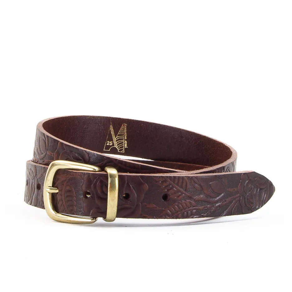 1 1/8" Metal Loop Tooled Brown