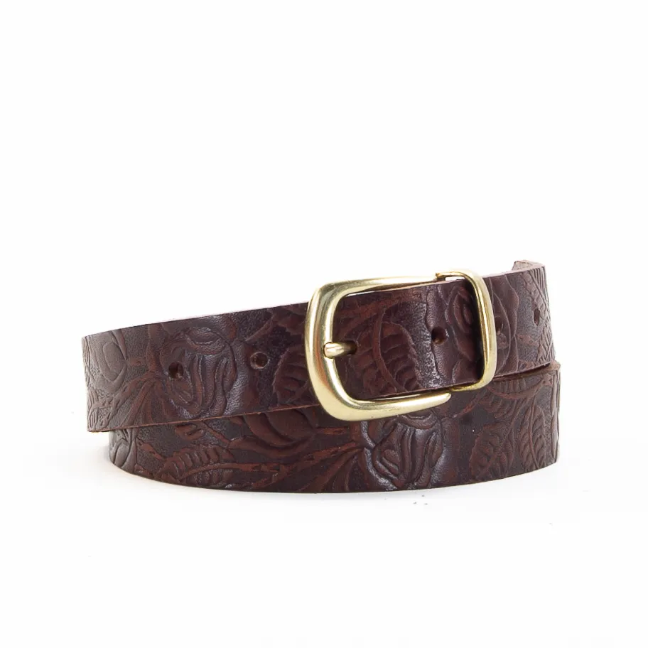 1 1/8" Metal Loop Tooled Brown