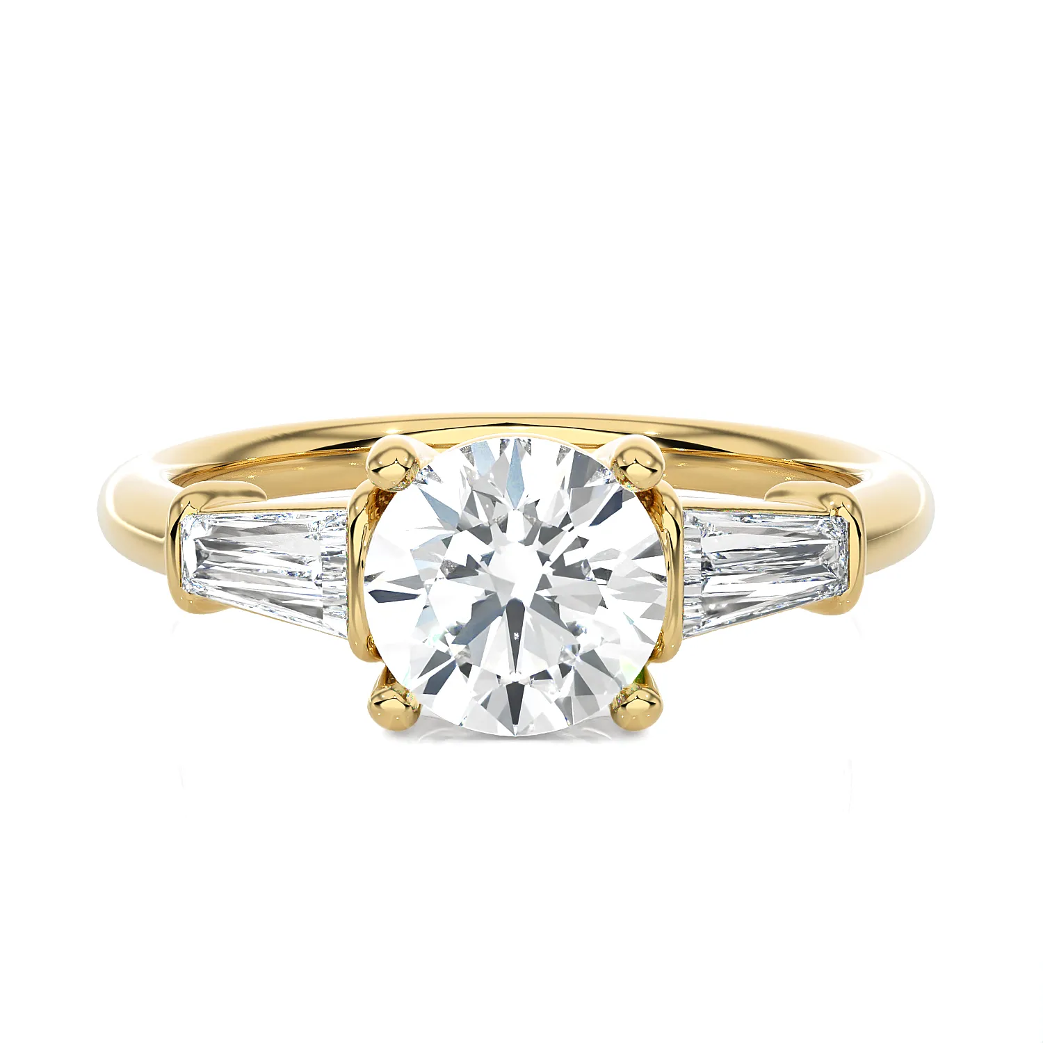 1 3/4 ctw Round with Tapered Baguette Three Stone Lab Grown Diamond Ring