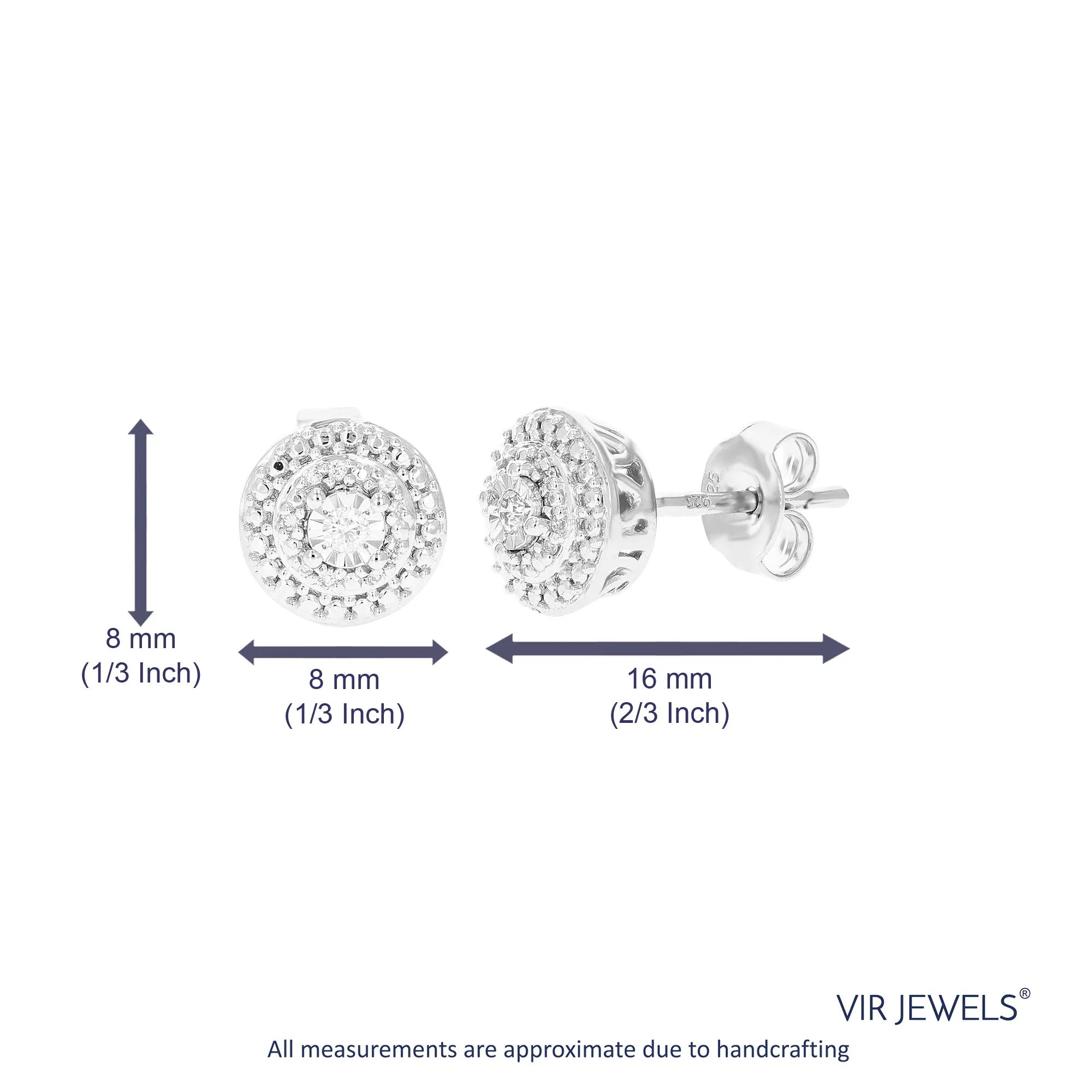 1/10 cttw 20 Stones Round Lab Grown Diamond Studs Earrings .925 Sterling Silver Prong Set 1/3 Inch