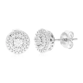 1/10 cttw 20 Stones Round Lab Grown Diamond Studs Earrings .925 Sterling Silver Prong Set 1/3 Inch