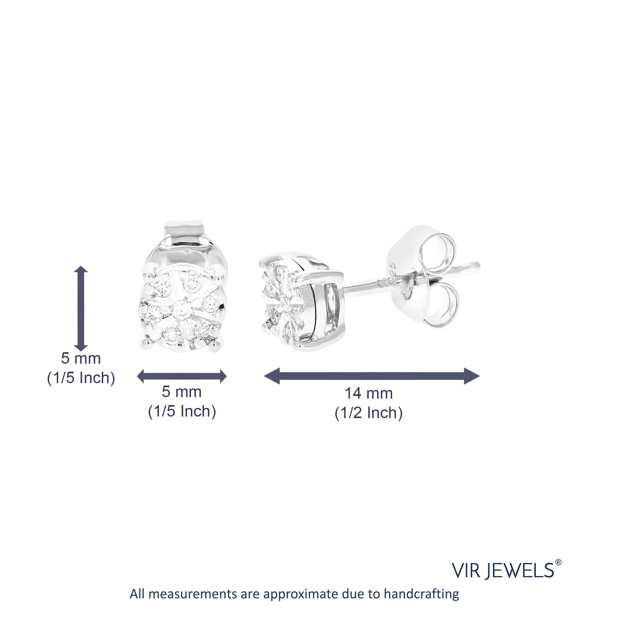 1/12 cttw 14 Stones Round Lab Grown Diamond Studs Earrings .925 Sterling Silver Prong Set 1/5 Inch
