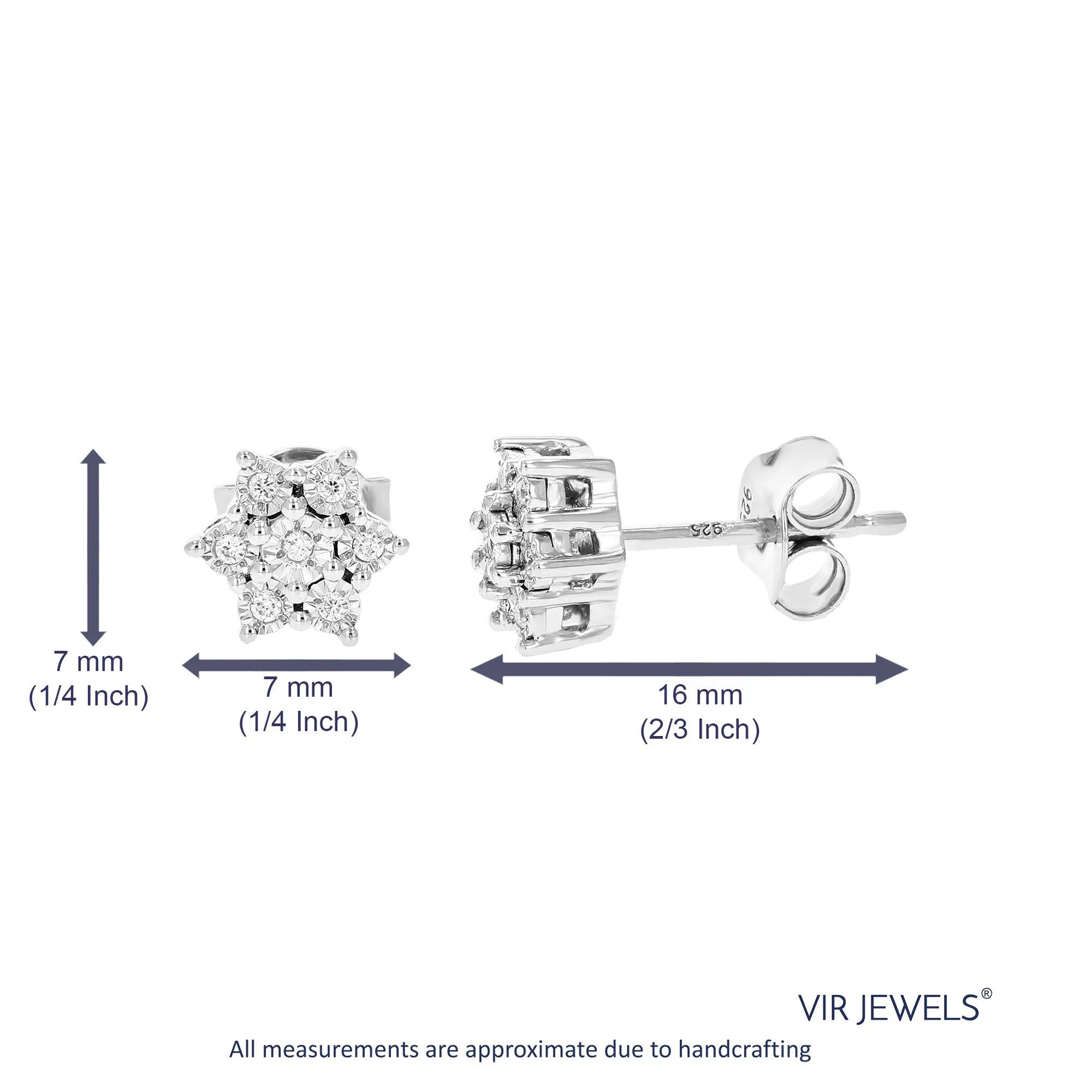 1/12 cttw 14 Stones Round Lab Grown Diamond Studs Earrings .925 Sterling Silver Prong Set Star Shape