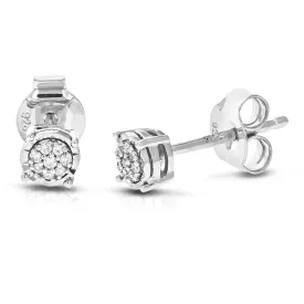1/20 cttw 16 Stones Round Lab Grown Diamond Studs Earrings .925 Sterling Silver Prong Set Round Shape