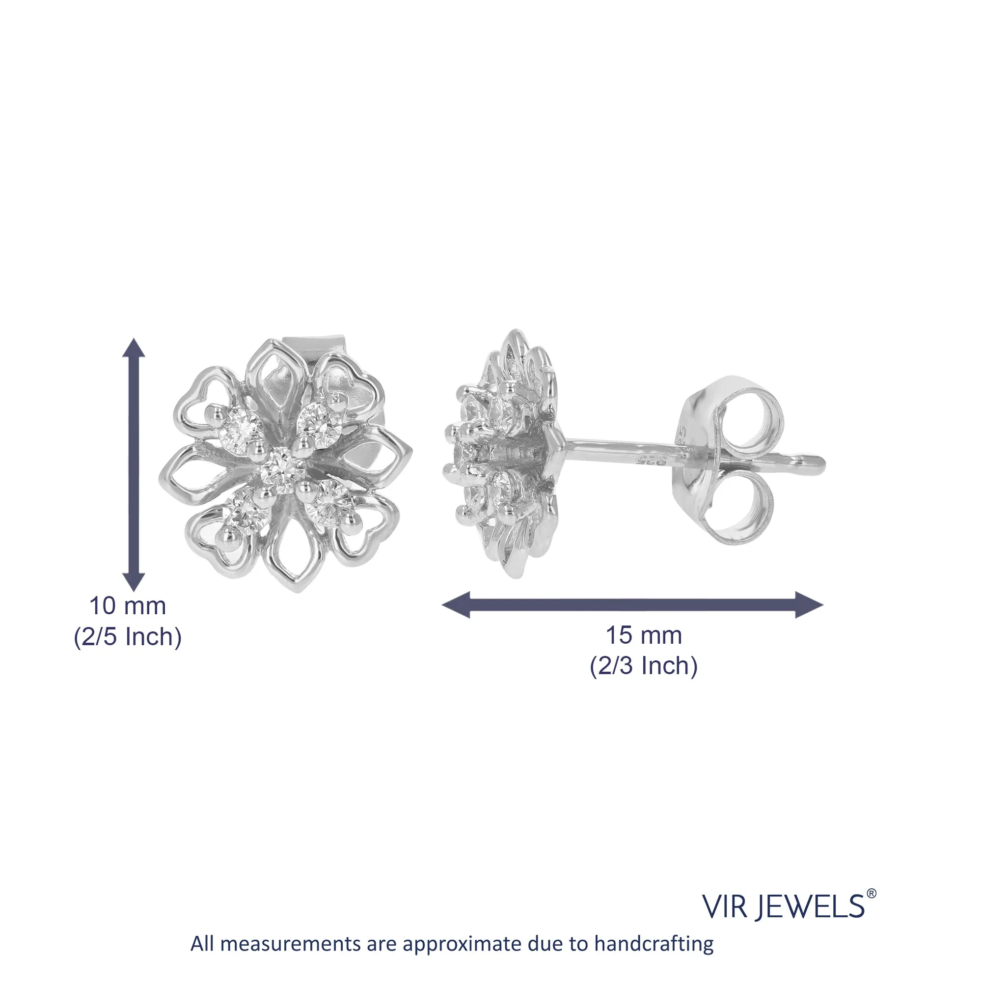 1/5 cttw Round Cut Lab Grown Diamond Stud Earrings .925 Sterling Silver Prong Set Flower Pattern