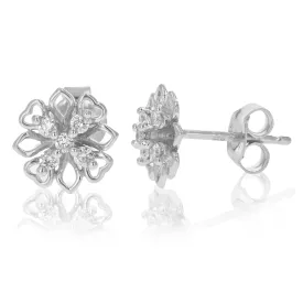 1/5 cttw Round Cut Lab Grown Diamond Stud Earrings .925 Sterling Silver Prong Set Flower Pattern