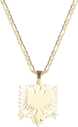 18K Gold Plated Albania Eagle Pendant Necklace for Women Men Polishing Stainless Steel Jewelry 3mm Flat Figaro Chain Necklace 18/22 inches