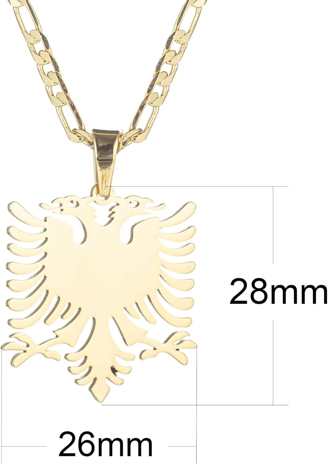 18K Gold Plated Albania Eagle Pendant Necklace for Women Men Polishing Stainless Steel Jewelry 3mm Flat Figaro Chain Necklace 18/22 inches