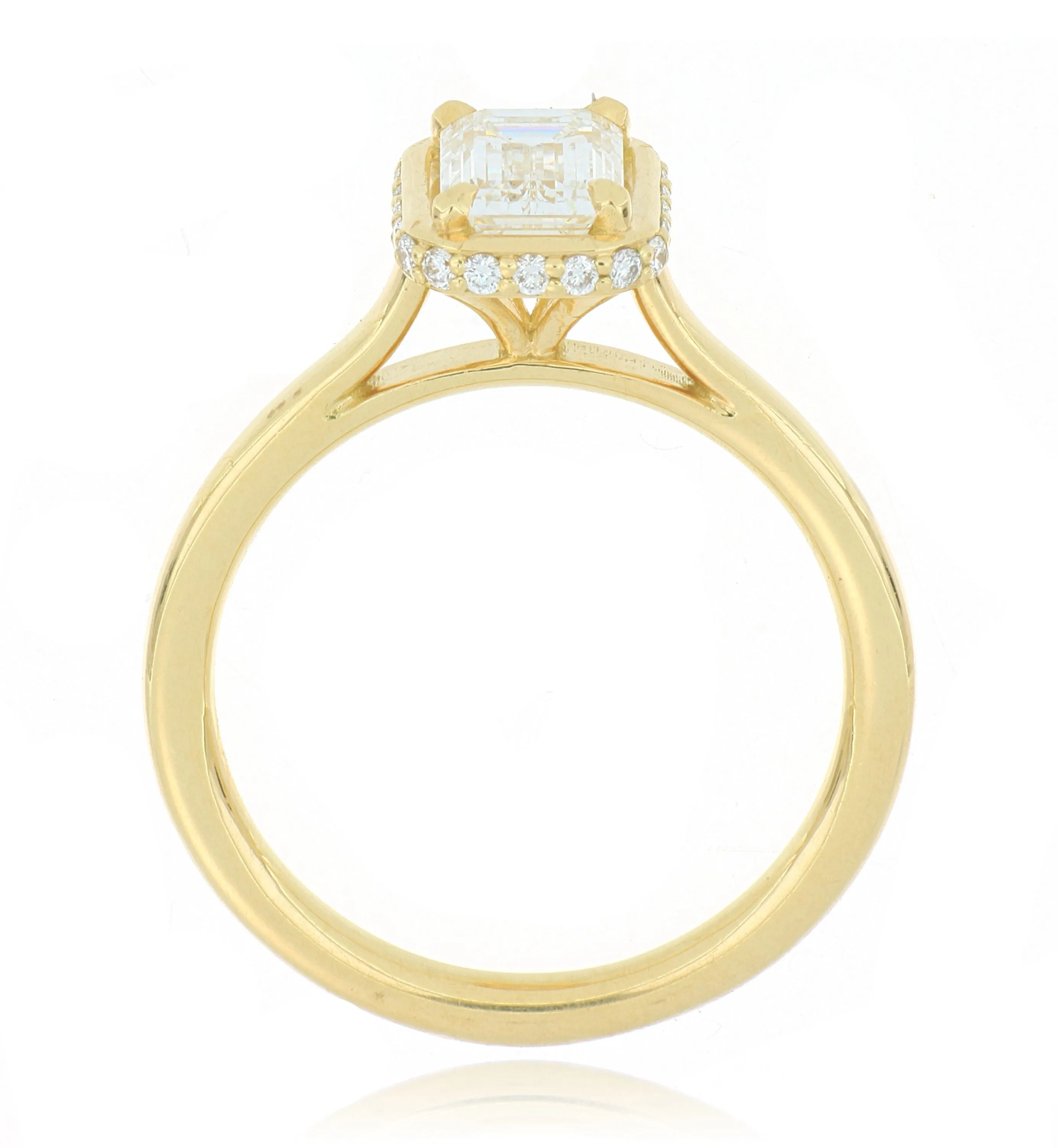 18k Yellow Gold Rectangular Shaped Solitaire Halo Engagement Ring
