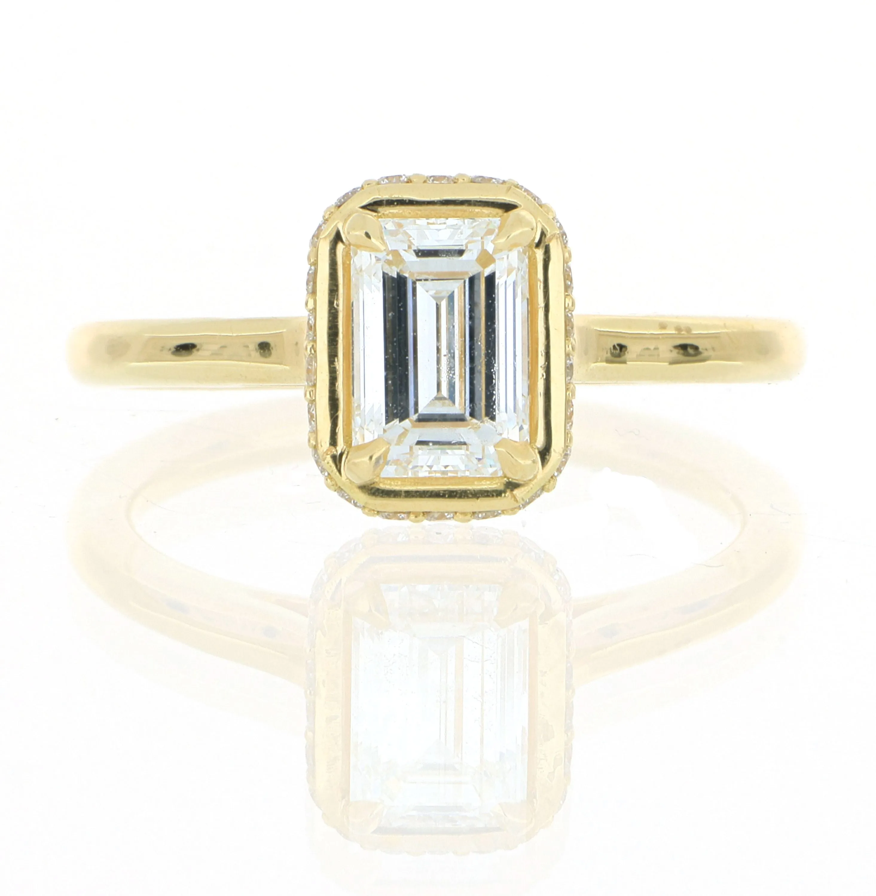 18k Yellow Gold Rectangular Shaped Solitaire Halo Engagement Ring