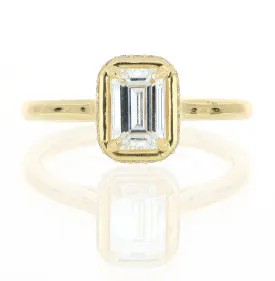 18k Yellow Gold Rectangular Shaped Solitaire Halo Engagement Ring