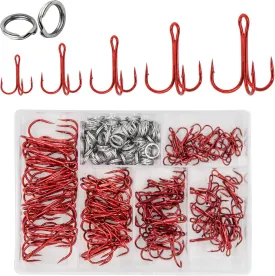 200 Pack Fishing Treble Hooks Kit High Carbon Steel Hooks Strong Sharp Round Bend with Split Rings for Lures Baits Saltwater Freshwater Fishing Size 2 4 6 8 10