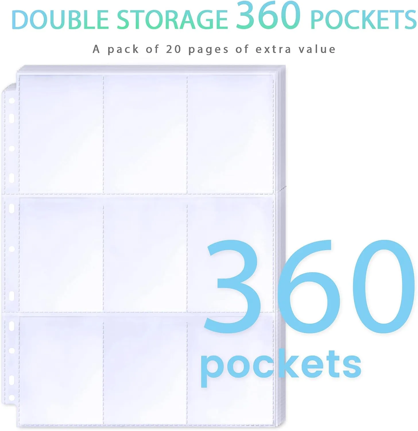 360 Pockets Binder Sleeves Double-Sided 9 Pocket Trading Pages for 3 Ring Binder, Clear Plastic Sleeves for Sport Cards, Business Cards, Game Cards, Photos