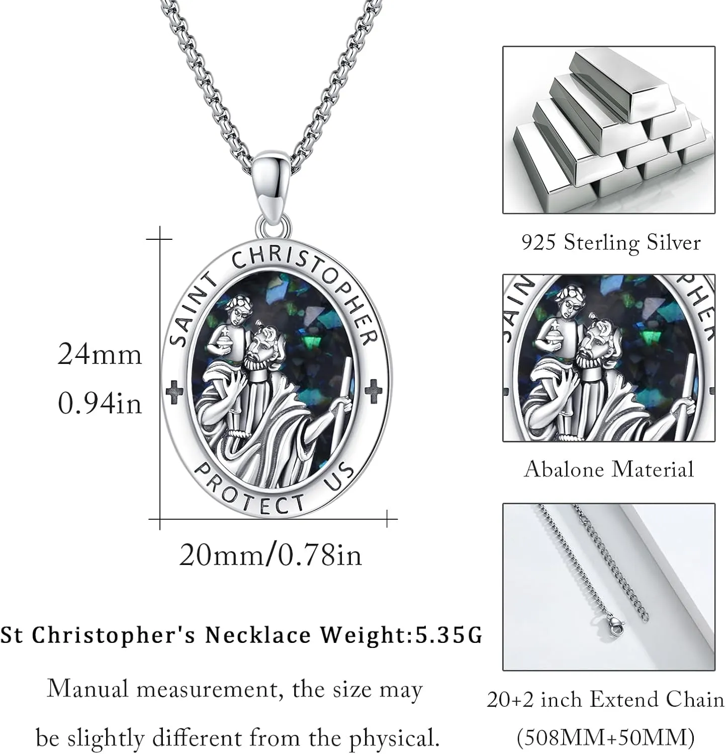 925 Sterling Silver Patron Saint Necklace Archangel Medals St Pendant Amulet Necklaces Protection Jewelry for Men Women with Chain