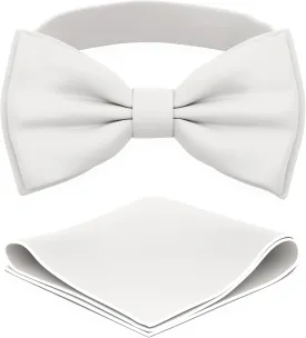 Adam Young Men's Bow Ties with Handkerchief Pre-Tied Style Formal Satin Classic Bowtie for Tuxedo Faux Silk