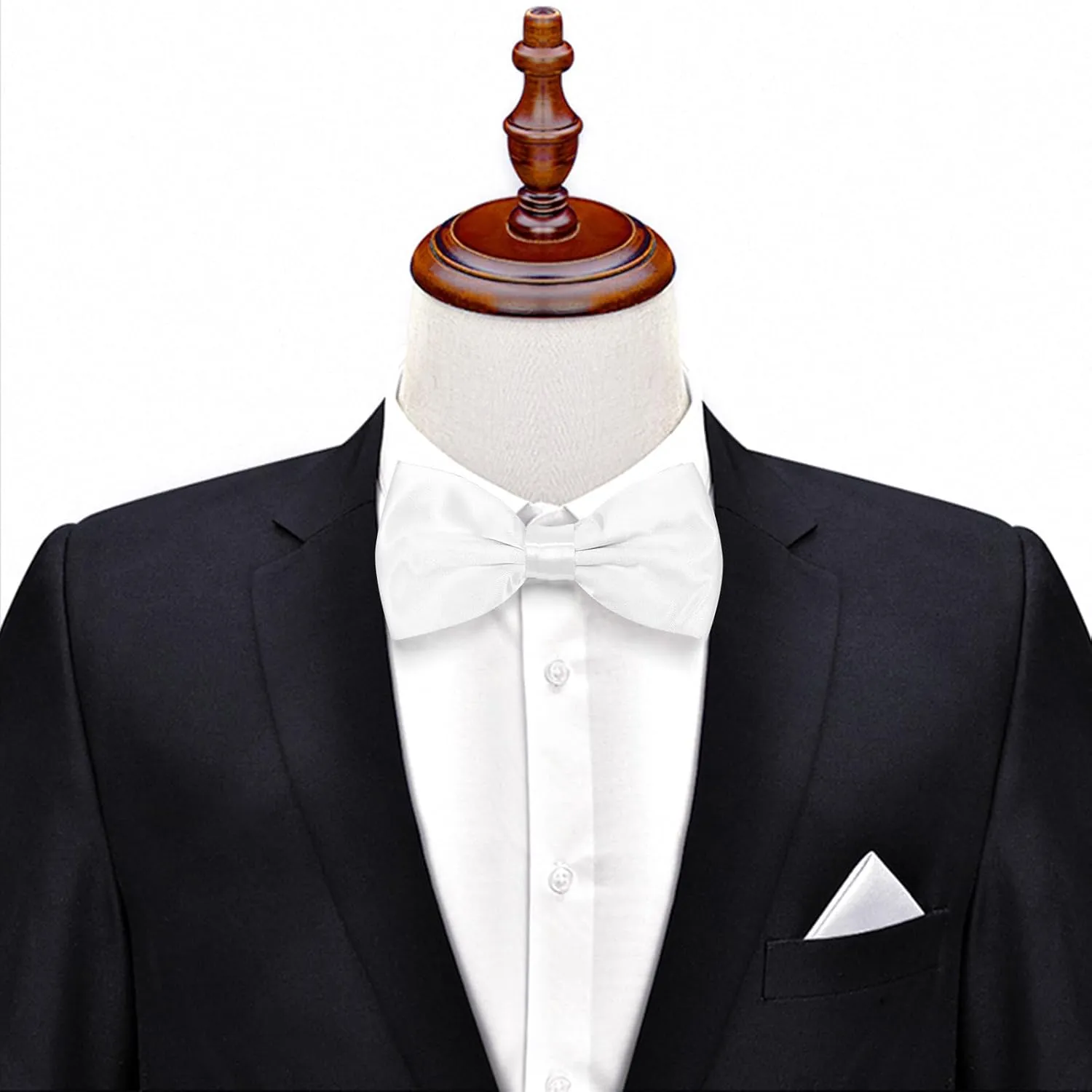 Adjustable Bowtie and Pocket Square Men Bowtie and Handkerchief Solid Color Double Fold Pre-Tied Bow Tie for Wedding Party