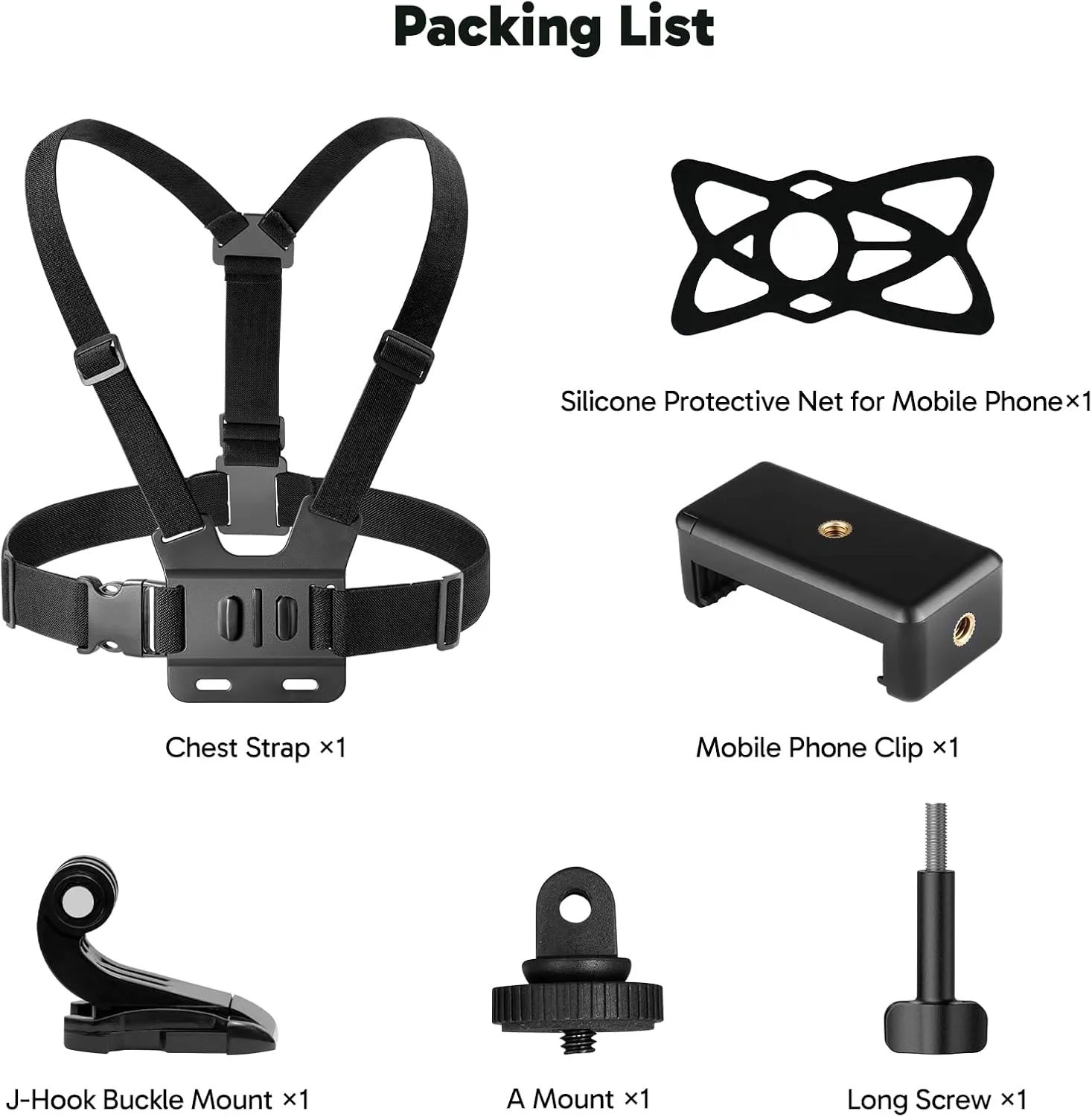 AKASO Adjustable Chest Strap Action Camera Accessories Kit for Action Cameras and Smartphones