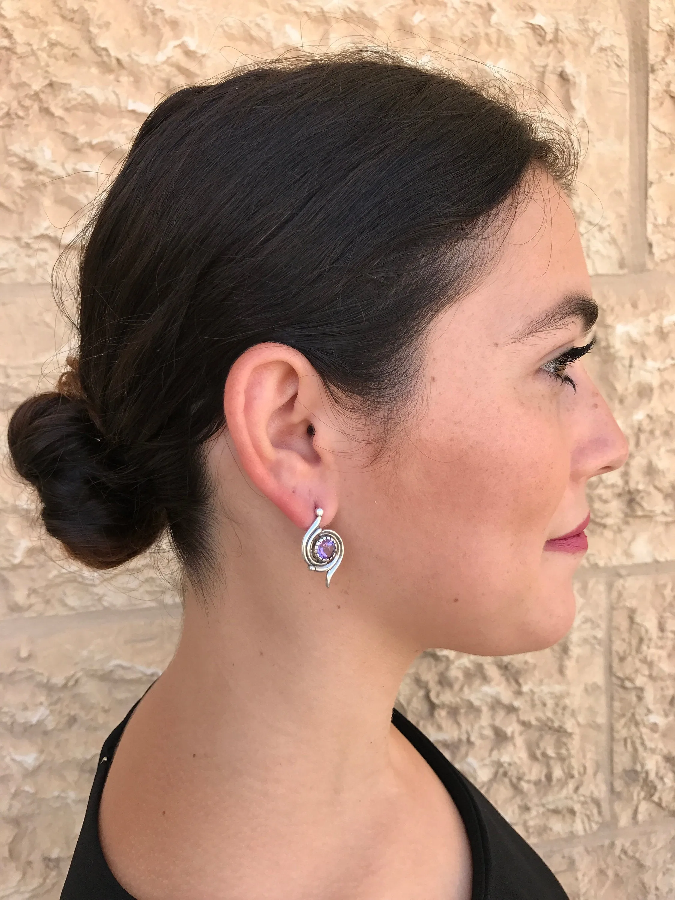 Amethyst Earrings - Purple Swirl Earrings - Spiral Vintage Earrings