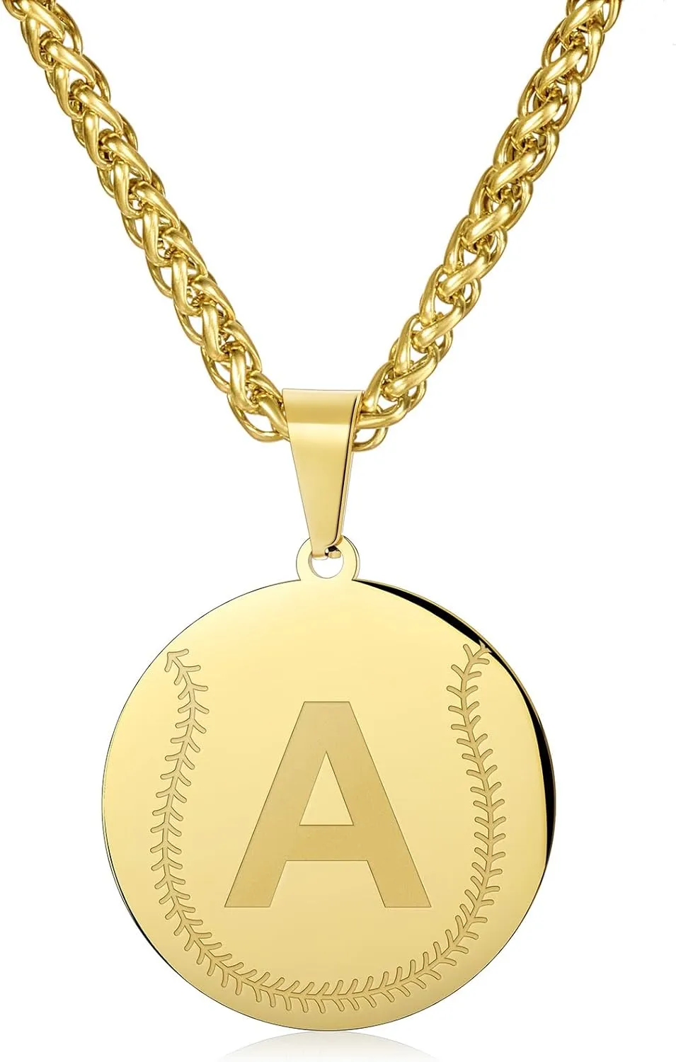 AMITER Baseball Necklace with Initial, Personalized A-Z Letter Baseball/Softball Pendant Necklace for Men & Women - 14K Gold Painted