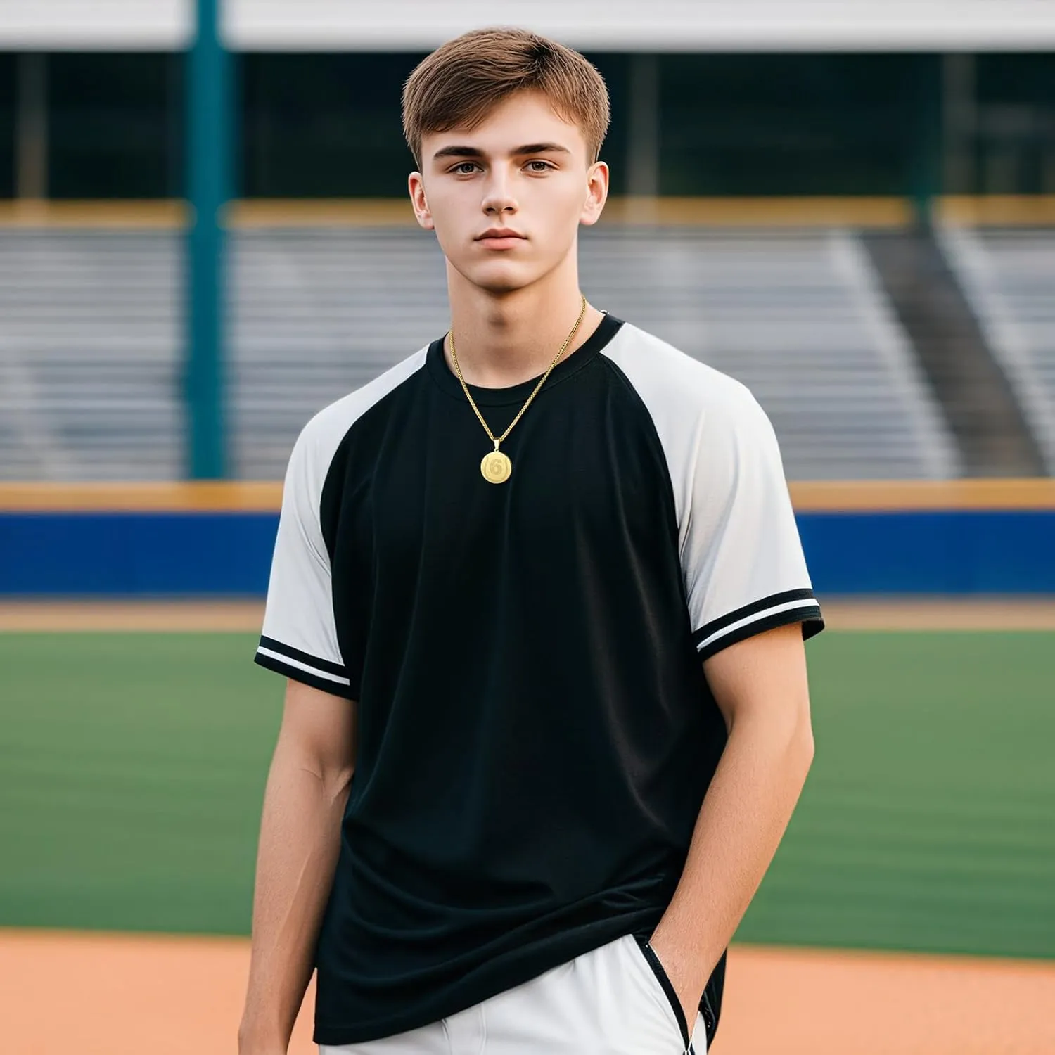 AMITER Baseball Necklace with Number, Personalized 0-99 Jersey Number Baseball/Softball Pendant Necklace for Men & Women - 14K Gold Painted