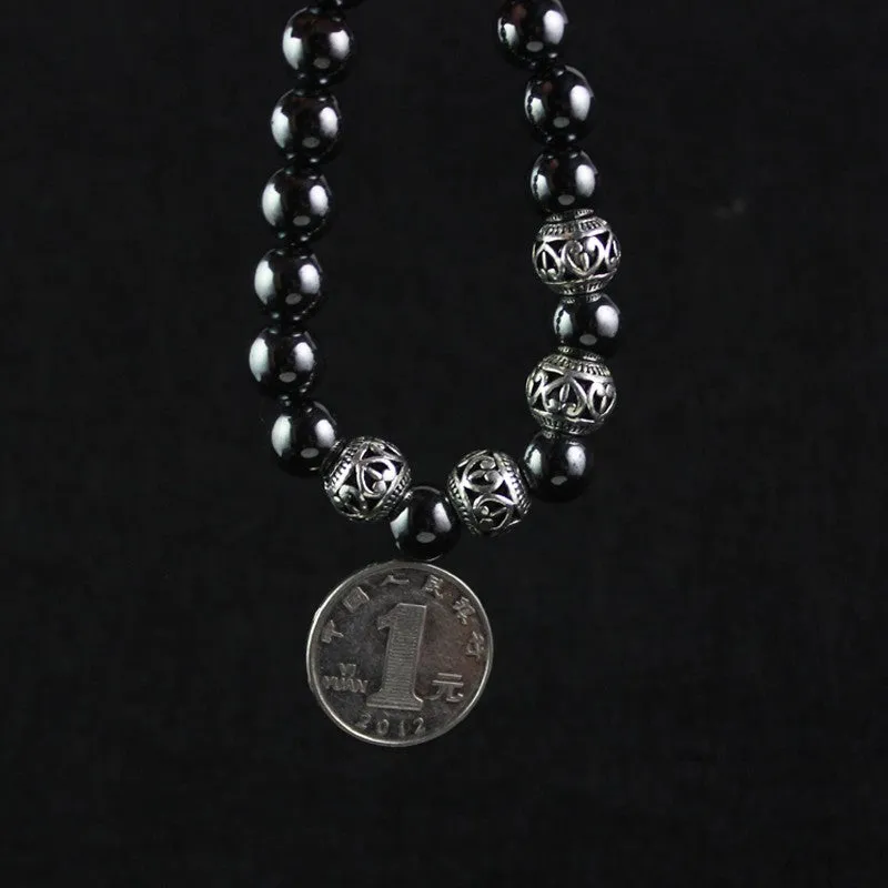 Antique Silver Color Alloy Beads Magnetic Hematite Round Beaded Bracelet