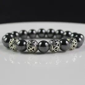 Antique Silver Color Alloy Beads Magnetic Hematite Round Beaded Bracelet