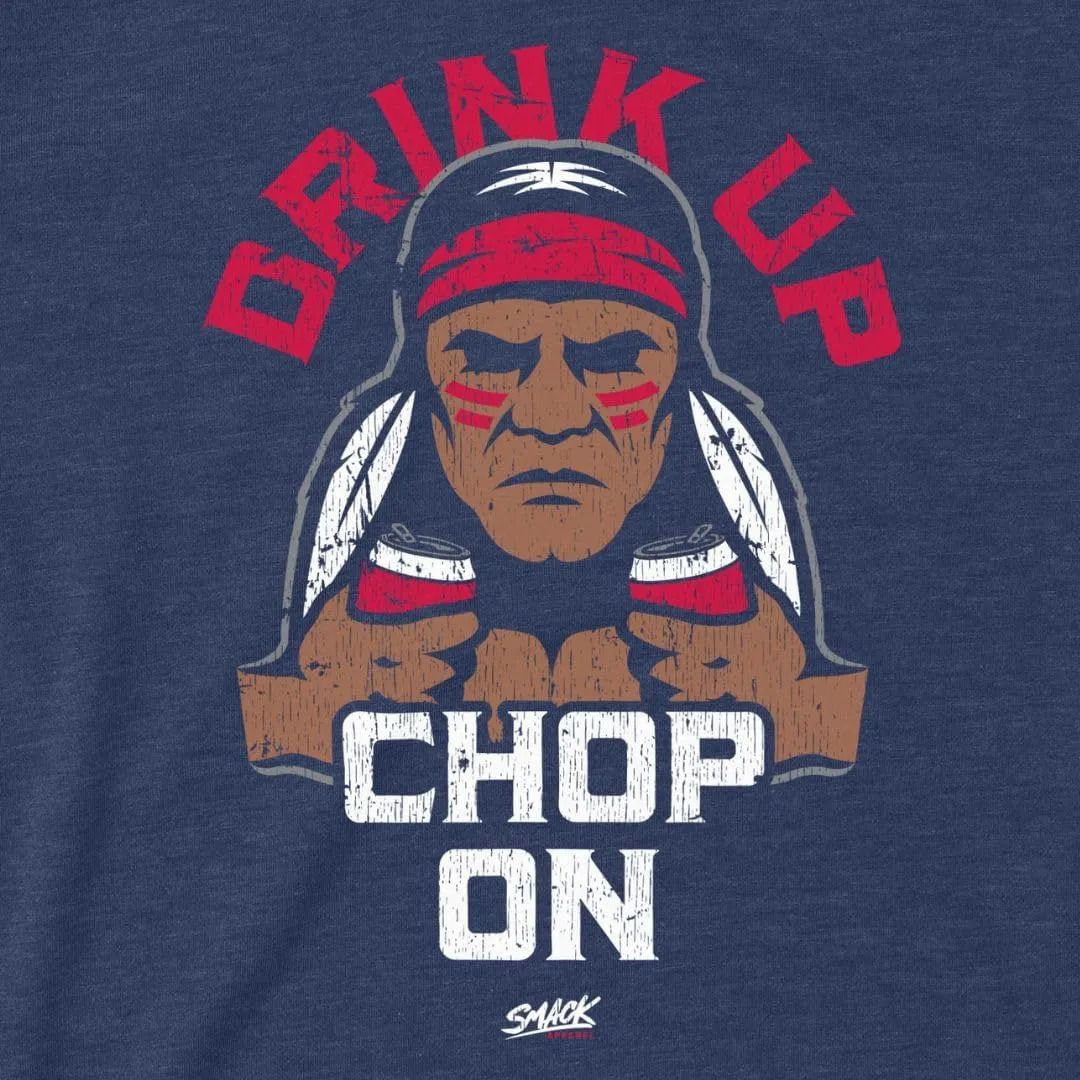 Atlanta Baseball Fans. Drink Up Chop On. Bella Heather Navy T-Shirt (Sm-5x)