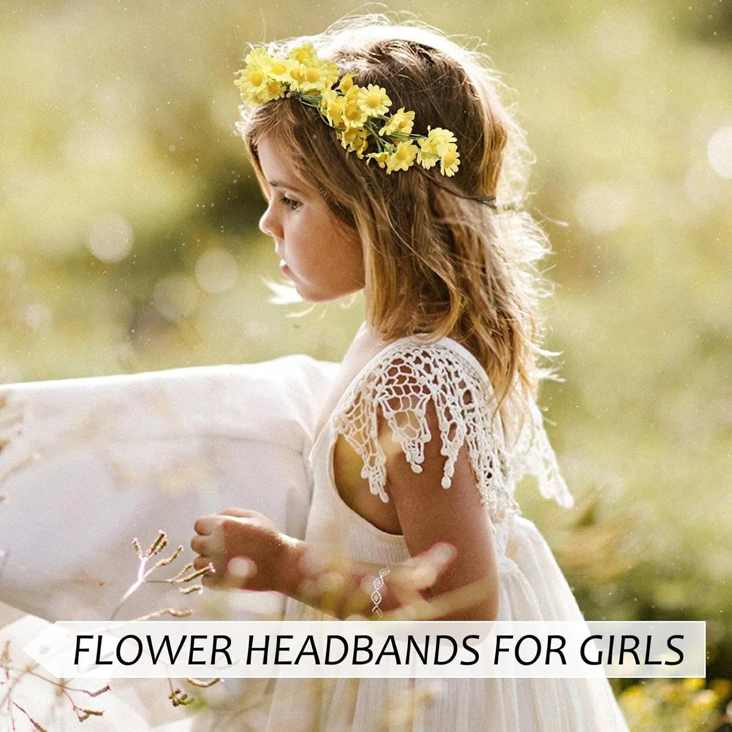 AWAYTR Flower Hippie Floral Crown - Boho Sunflower Headband for Women, Hippie Costume and Hair Accessories (Yellow)