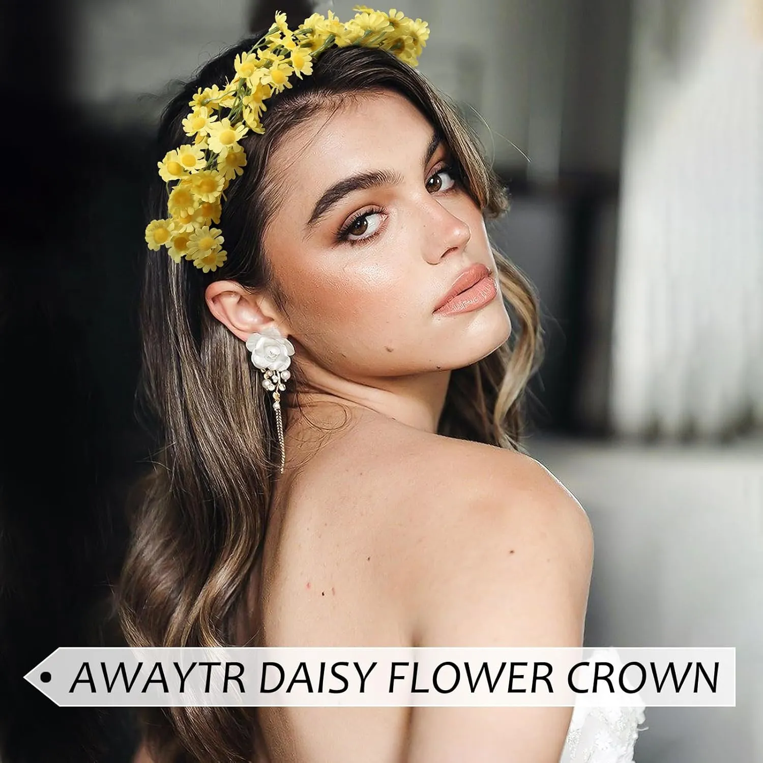 AWAYTR Flower Hippie Floral Crown - Boho Sunflower Headband for Women, Hippie Costume and Hair Accessories (Yellow)