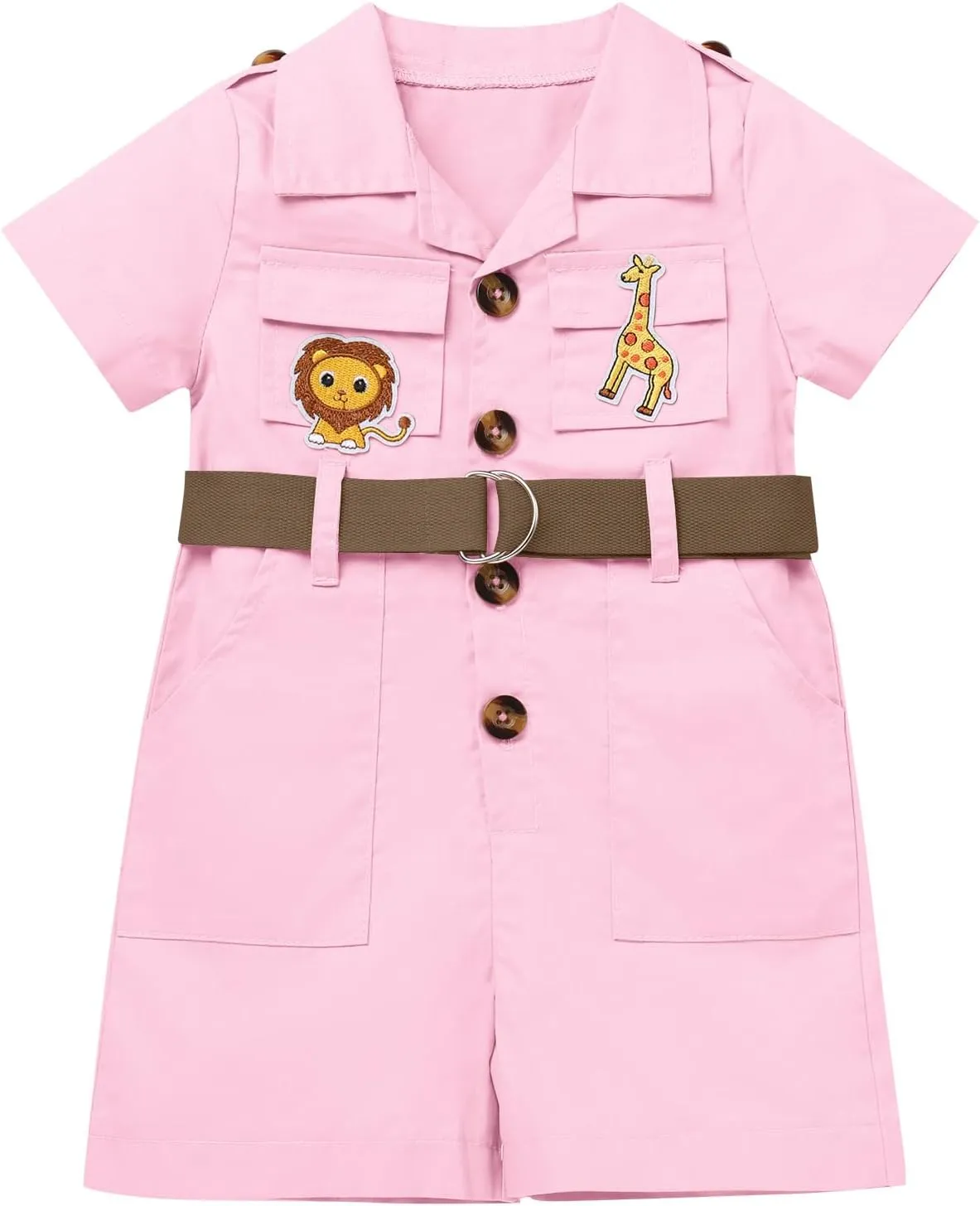Baby Safari Outfit Wild One Birthday Outfit Girl Short Sleeve Safari Jumpsuit with Hat Toddler Zoo Keeper Outfit