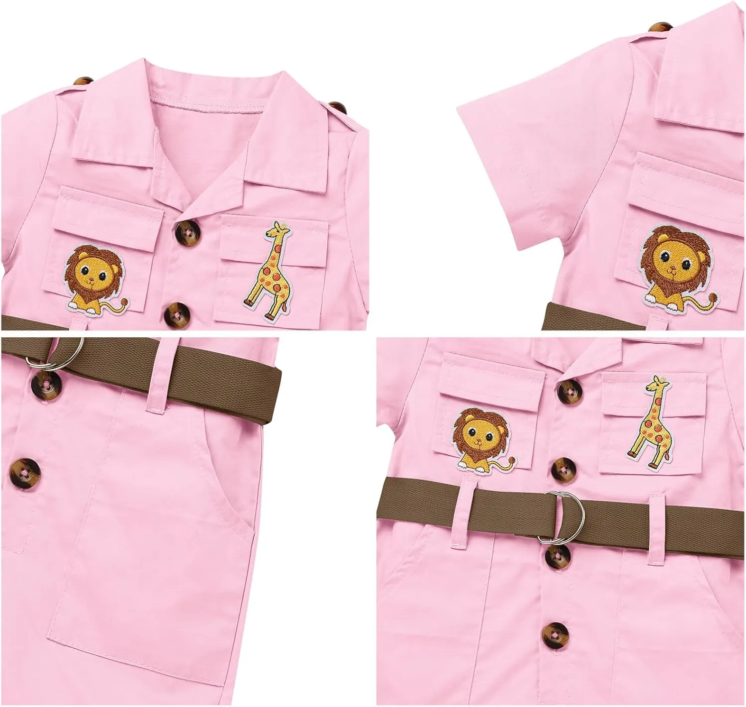 Baby Safari Outfit Wild One Birthday Outfit Girl Short Sleeve Safari Jumpsuit with Hat Toddler Zoo Keeper Outfit