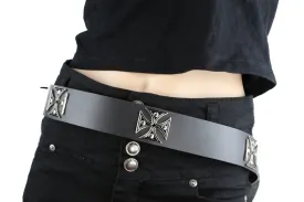 Black Belt With 1 1/2" Black Metal Iron Cross, 1 3/4" Wide