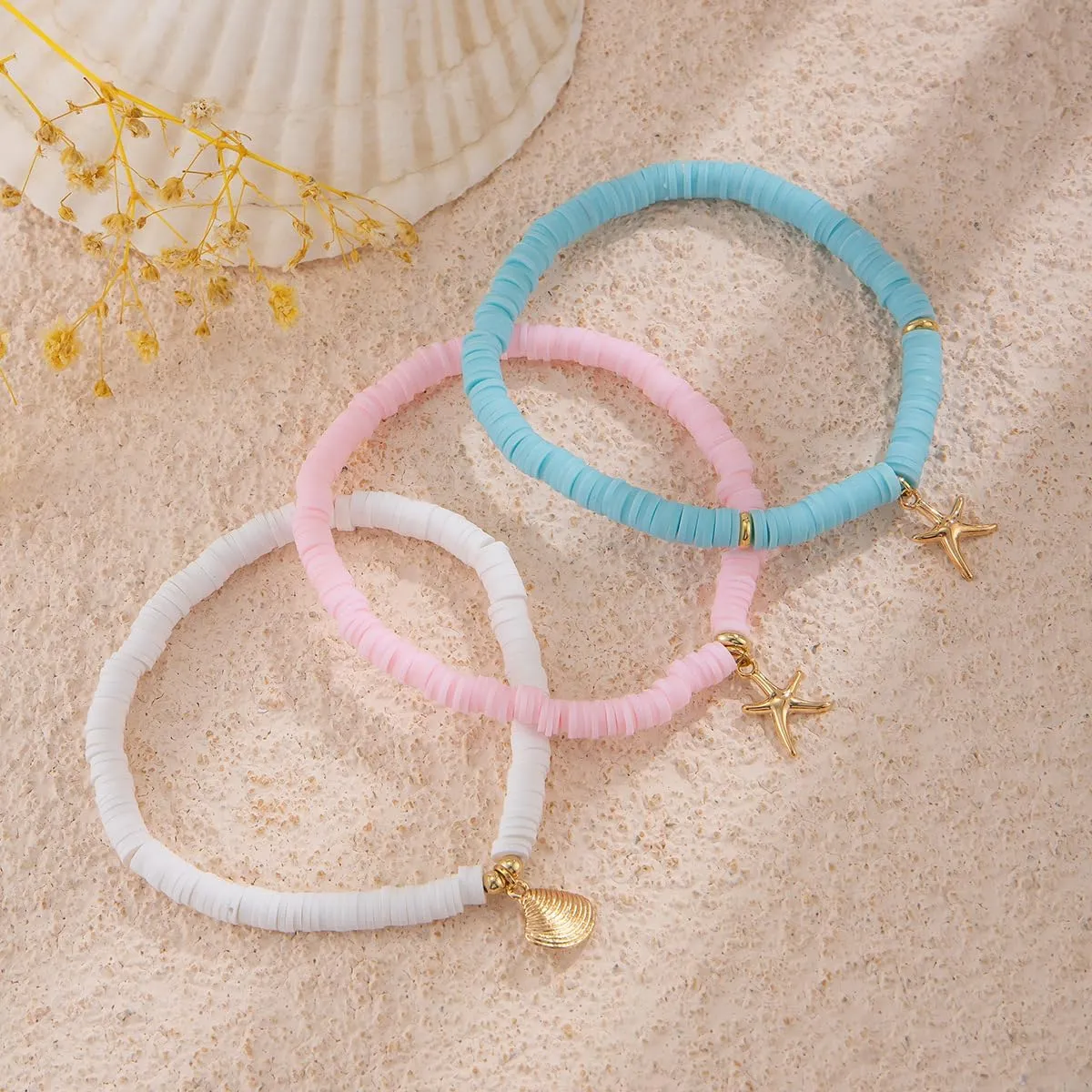 Bohemian Beaded Anklets Set Multilayered Shell Charm Pendant Foot Chain Boho Summer Beach Turquoise Conch Turtle Starfish Elastic Stackable Foot Jewelry for Women