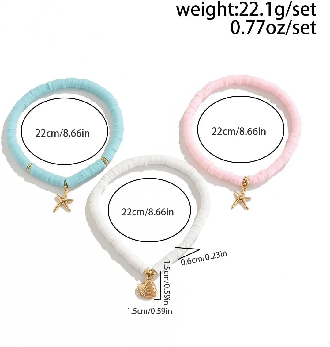 Bohemian Beaded Anklets Set Multilayered Shell Charm Pendant Foot Chain Boho Summer Beach Turquoise Conch Turtle Starfish Elastic Stackable Foot Jewelry for Women