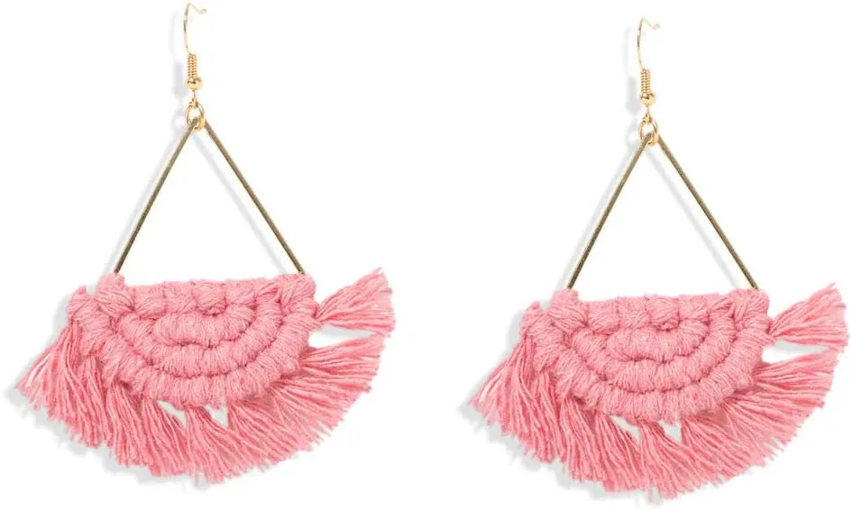 Bohemian Handmade Fan Shape Fringe Tassel Drop Dangle Earrings Fashion Boho Colorful Boho Statement Jewelry Gifts for Women