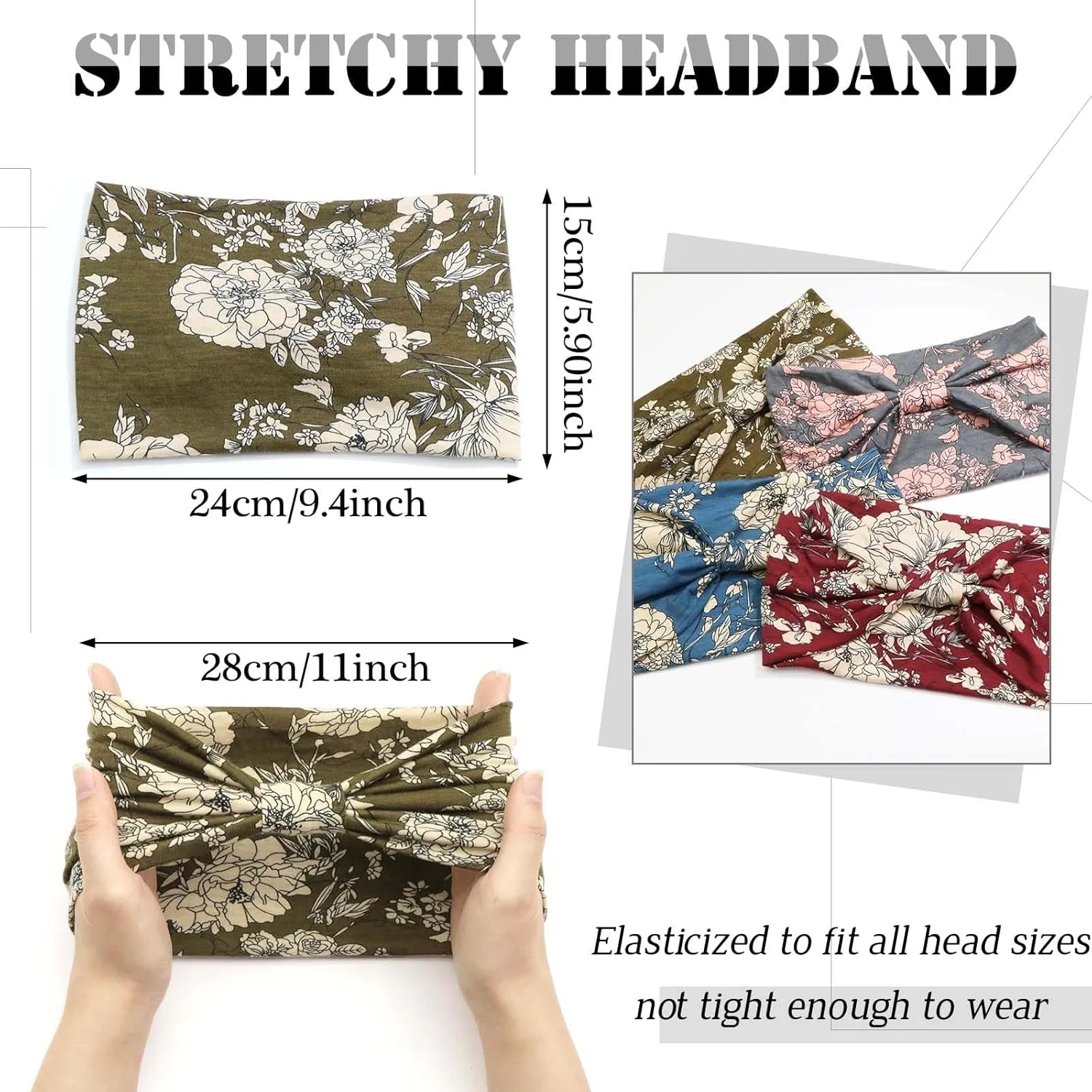 Boho Headbands for Women Wide African Headband Elastic Yoga Turban Hair Scarfs Workout Printed Hair Accessories for Women and Girls 4 Pack