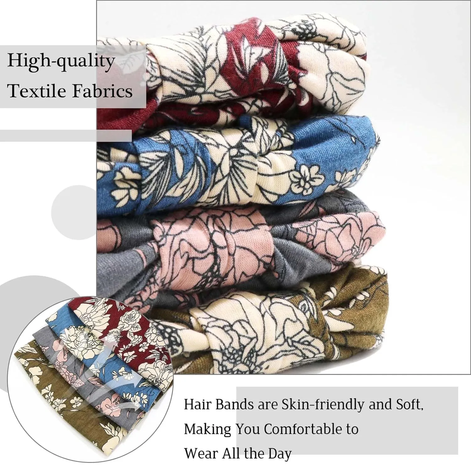 Boho Headbands for Women Wide African Headband Elastic Yoga Turban Hair Scarfs Workout Printed Hair Accessories for Women and Girls 4 Pack