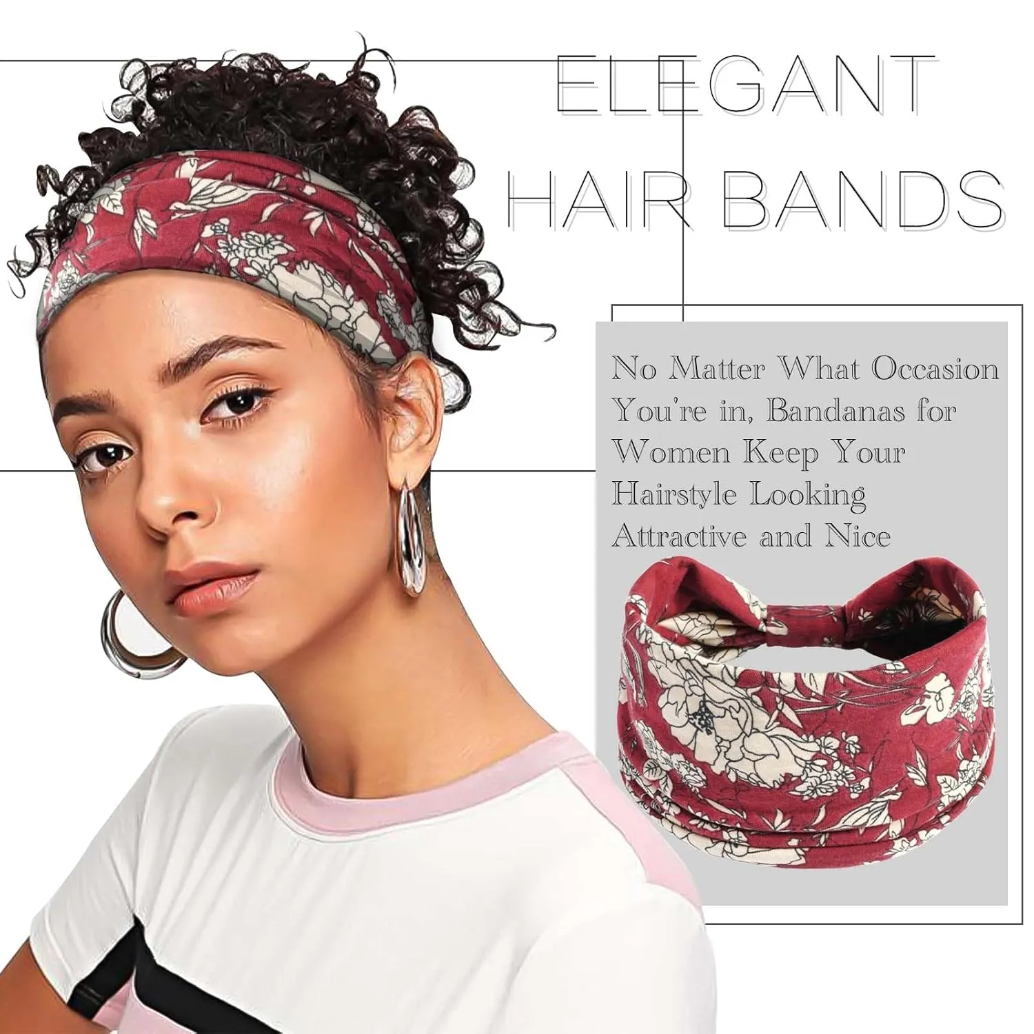 Boho Headbands for Women Wide African Headband Elastic Yoga Turban Hair Scarfs Workout Printed Hair Accessories for Women and Girls 4 Pack