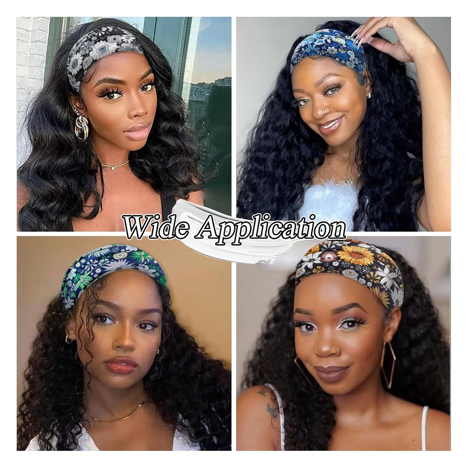 Boho Headbands for Women Wide Twist Knotted Elastic Non-Slip Head Bands for Women's Hair Soft Floral Pattern Headwraps Thick African Hair Bands Yoga Gym Bandanas Accessories 4 Pack