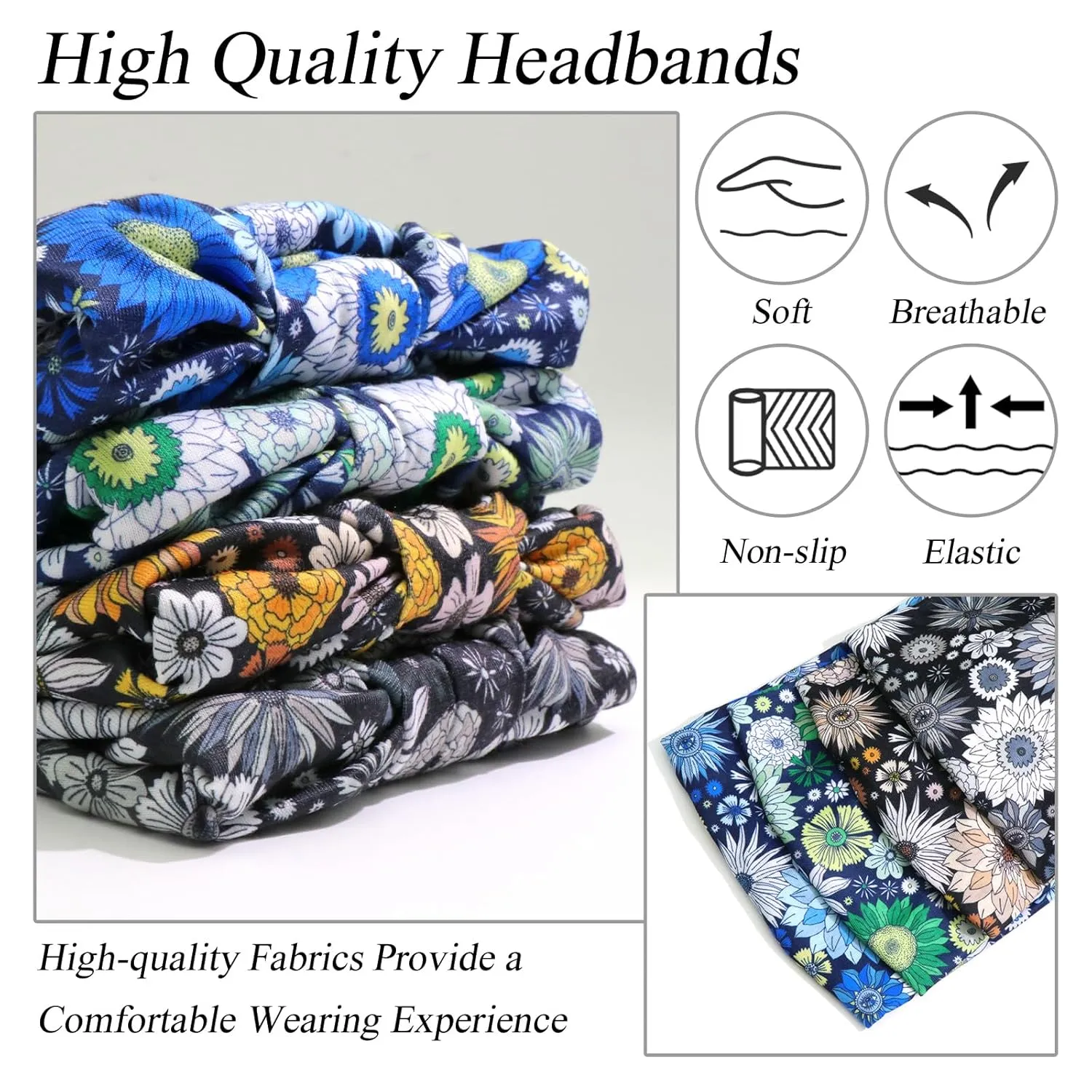 Boho Headbands for Women Wide Twist Knotted Elastic Non-Slip Head Bands for Women's Hair Soft Floral Pattern Headwraps Thick African Hair Bands Yoga Gym Bandanas Accessories 4 Pack