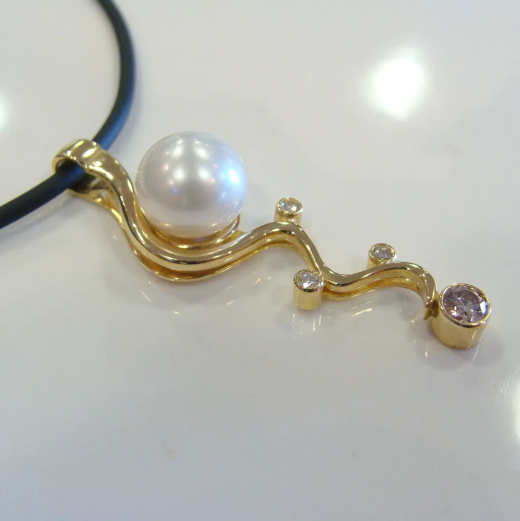 Broome Pearl and Diamond Mitchell Falls Staircase Pendant 18ct Gold