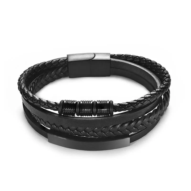 Charm Leather Bracelet Men Hiphop Jewelry Stainless SteelLeather Bracelet