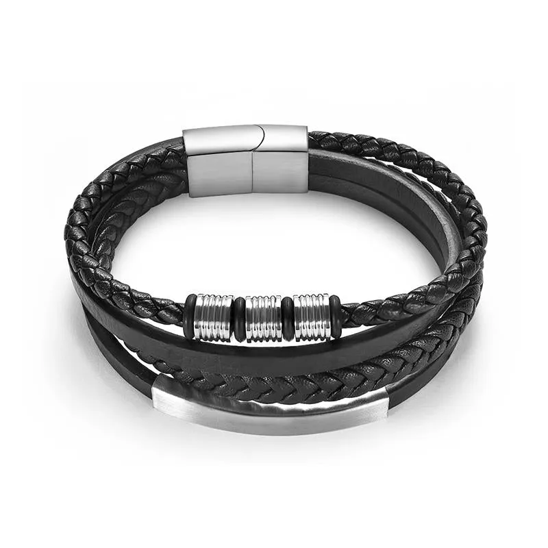 Charm Leather Bracelet Men Hiphop Jewelry Stainless SteelLeather Bracelet