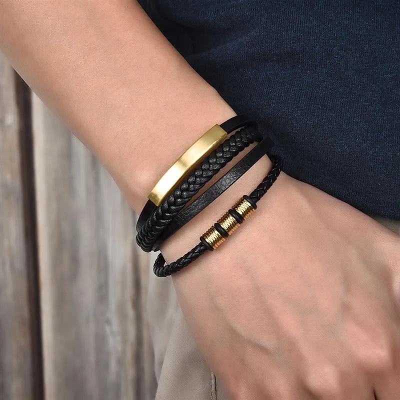 Charm Leather Bracelet Men Hiphop Jewelry Stainless SteelLeather Bracelet