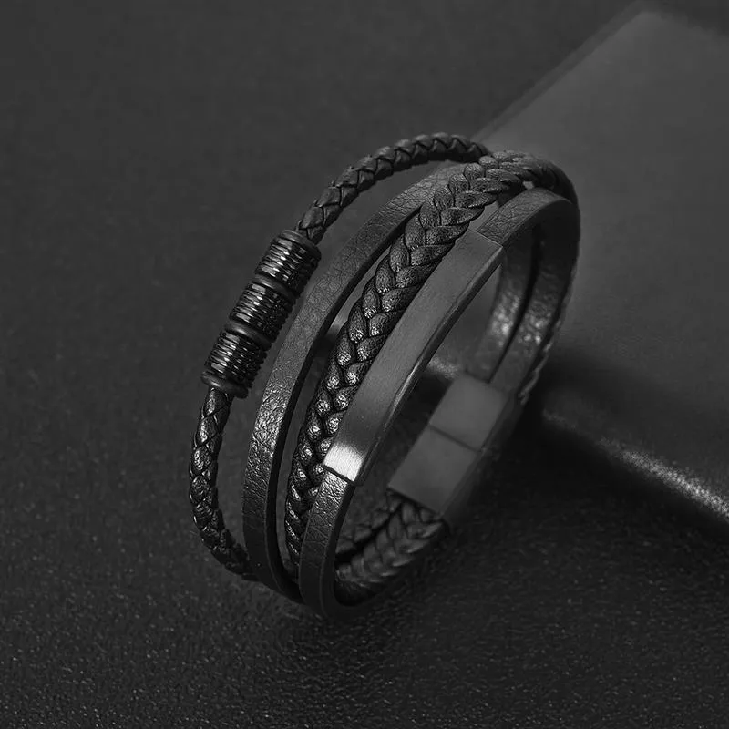 Charm Leather Bracelet Men Hiphop Jewelry Stainless SteelLeather Bracelet