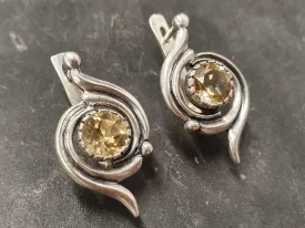 Citrine Earrings - Yellow Swirl Studs - Vintage Statement Earrings