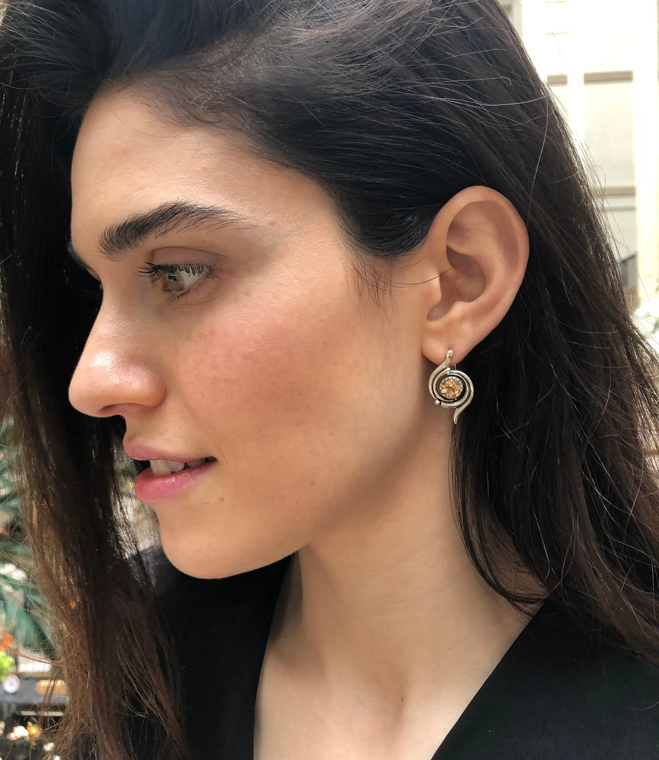 Citrine Earrings - Yellow Swirl Studs - Vintage Statement Earrings