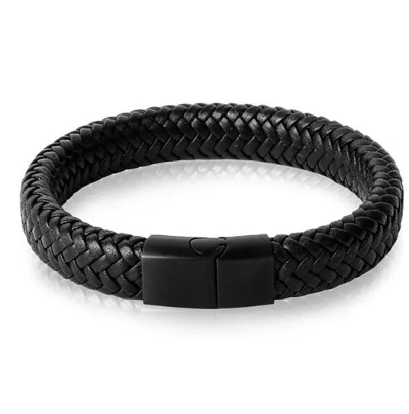Classic Black Leather Bracelet Metal Magnetic Clasp Fashion Bracelet