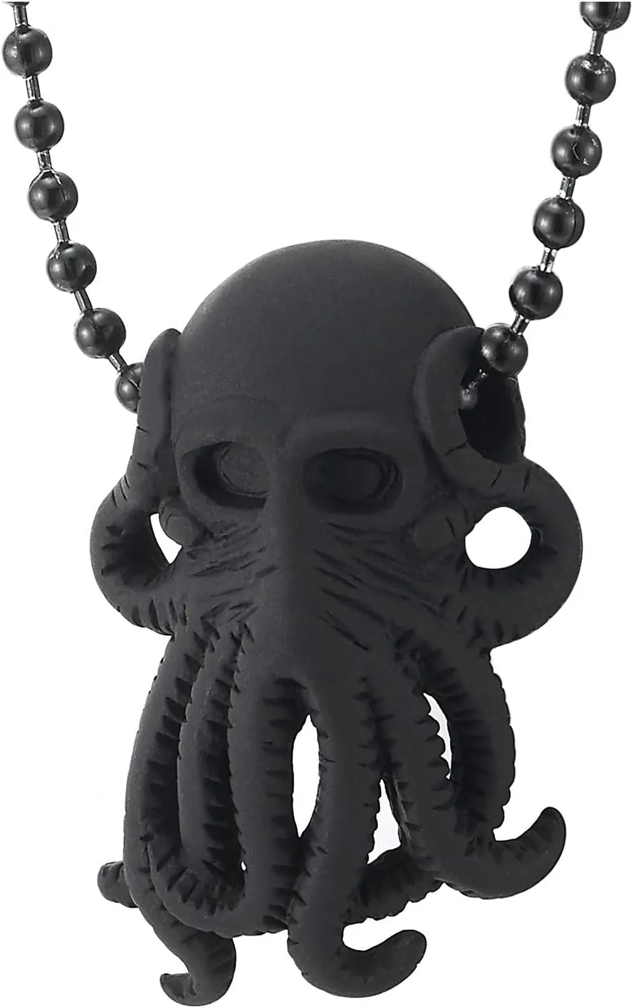 COOLSTEELANDBEYOND Steel Mens Womens Mat Black Octopus Skull Pendant Necklace with 23.6 inches Ball Chain, Gothic Punk