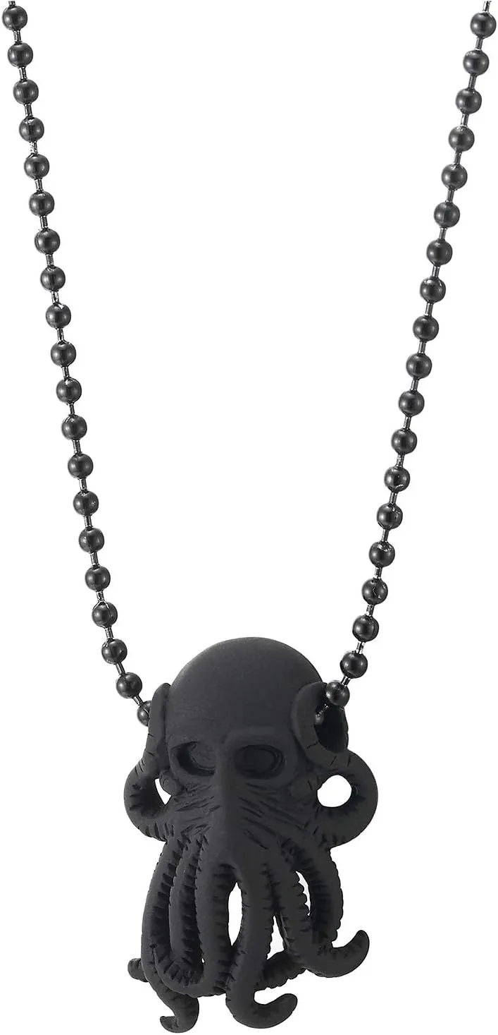 COOLSTEELANDBEYOND Steel Mens Womens Mat Black Octopus Skull Pendant Necklace with 23.6 inches Ball Chain, Gothic Punk